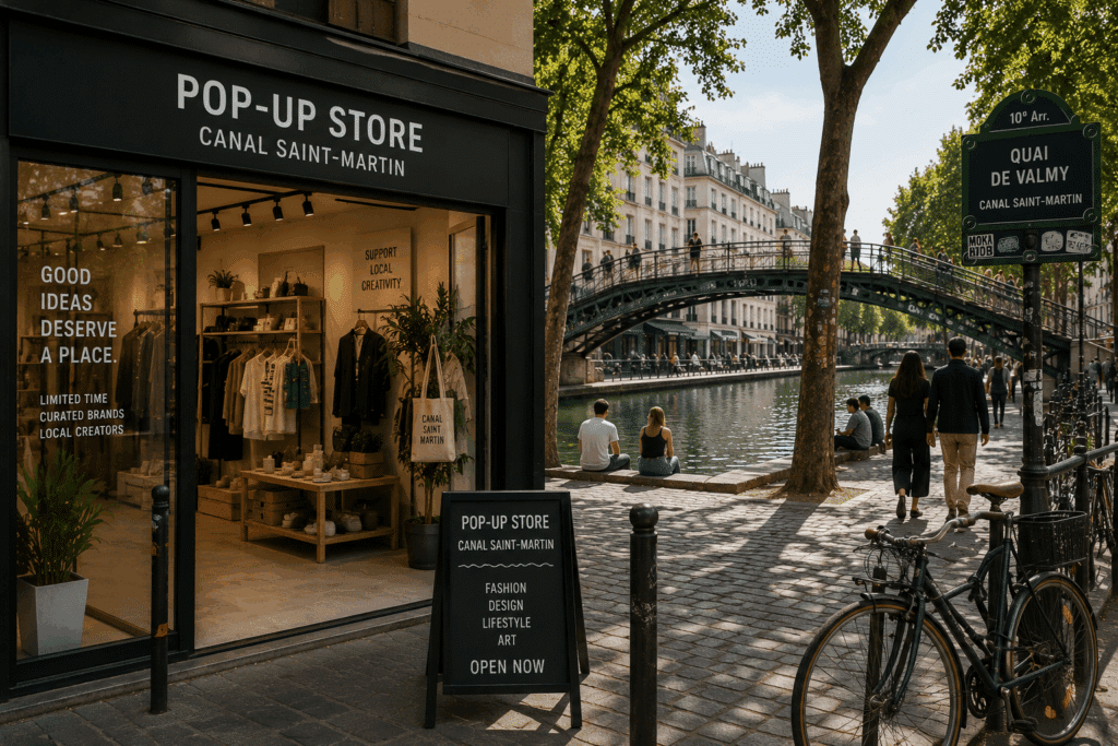 Boutique pop-up près du Canal Saint-Martin à Paris